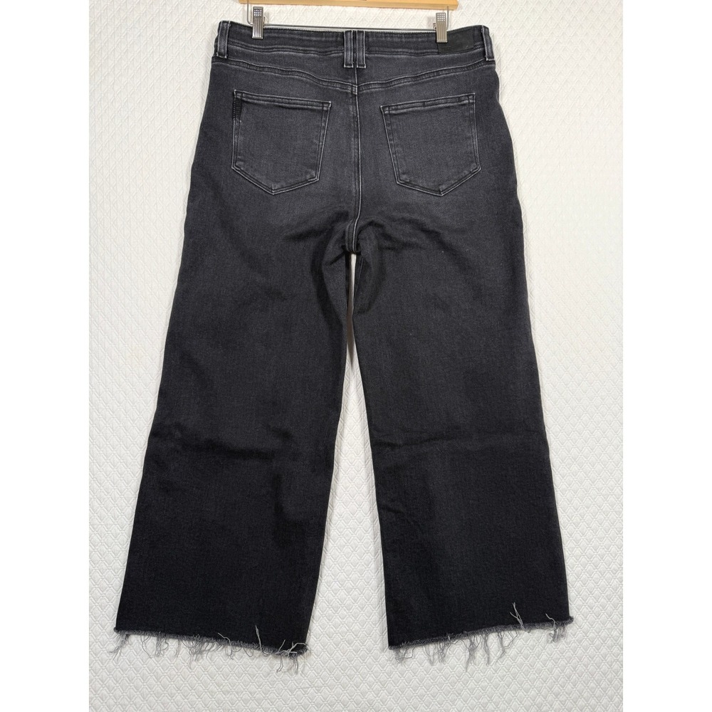 PAIGE Anessa Grunge Edgy Boho High Rise Wide Leg Jeans Fade Blk Raw Hem Fits 33 - Picture 2 of 8
